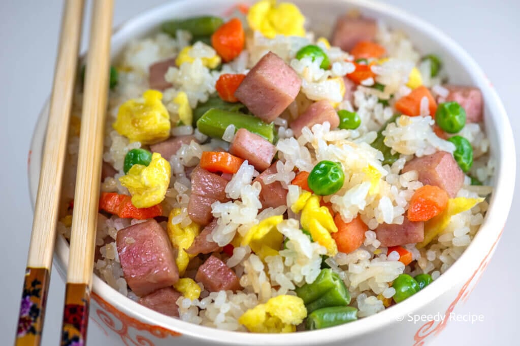 Fried rice recipe with egg and spam