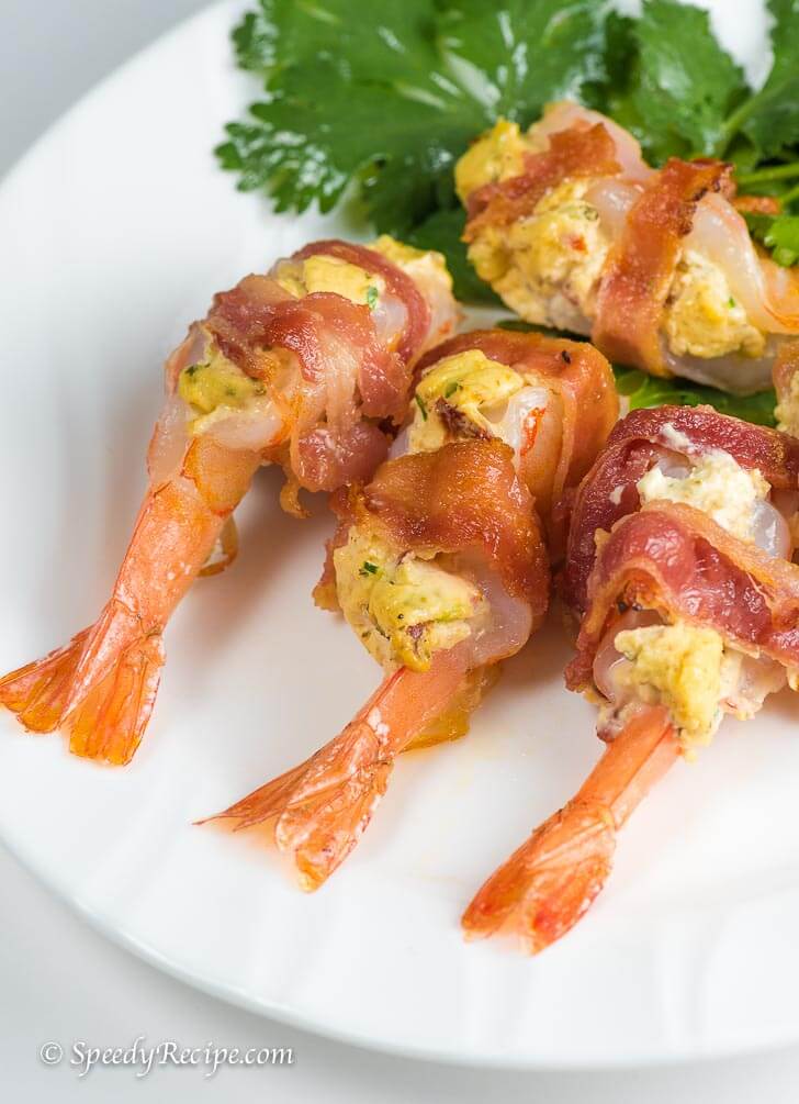 Bacon Wrapped Shrimp with Cream Cheese Stuffing