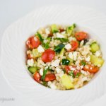 Couscous with Tomato Cucumber Feta and Mint Salad