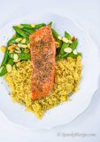 Oven Baked Salmon with Quinoa Roasted Pecan and Snap Peas Recipe