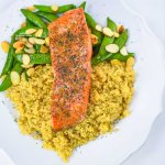 Oven Baked Salmon with Quinoa Roasted Pecan and Snap Peas Recipe