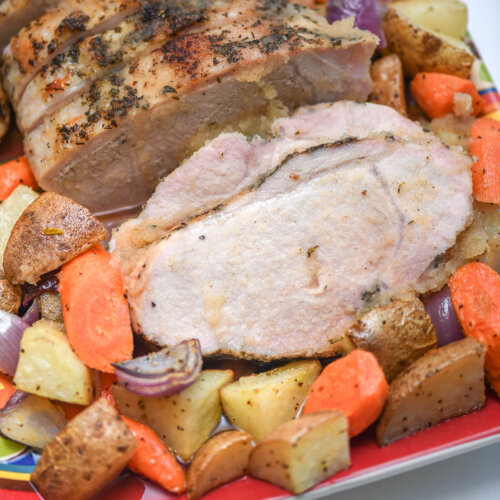 pork loin roast with potatoes and carrots