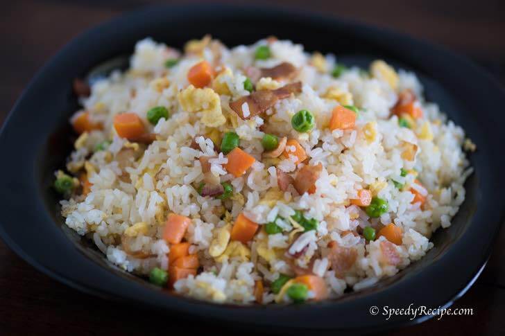 Speedy Bacon and Egg Fried Rice with Peas and Carrots Recipe