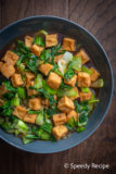 crispy tofu with bok choy in oyster sauce