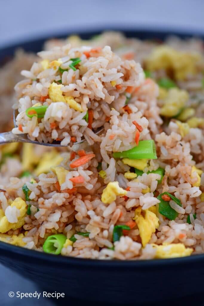 Egg fried rice on a spoon