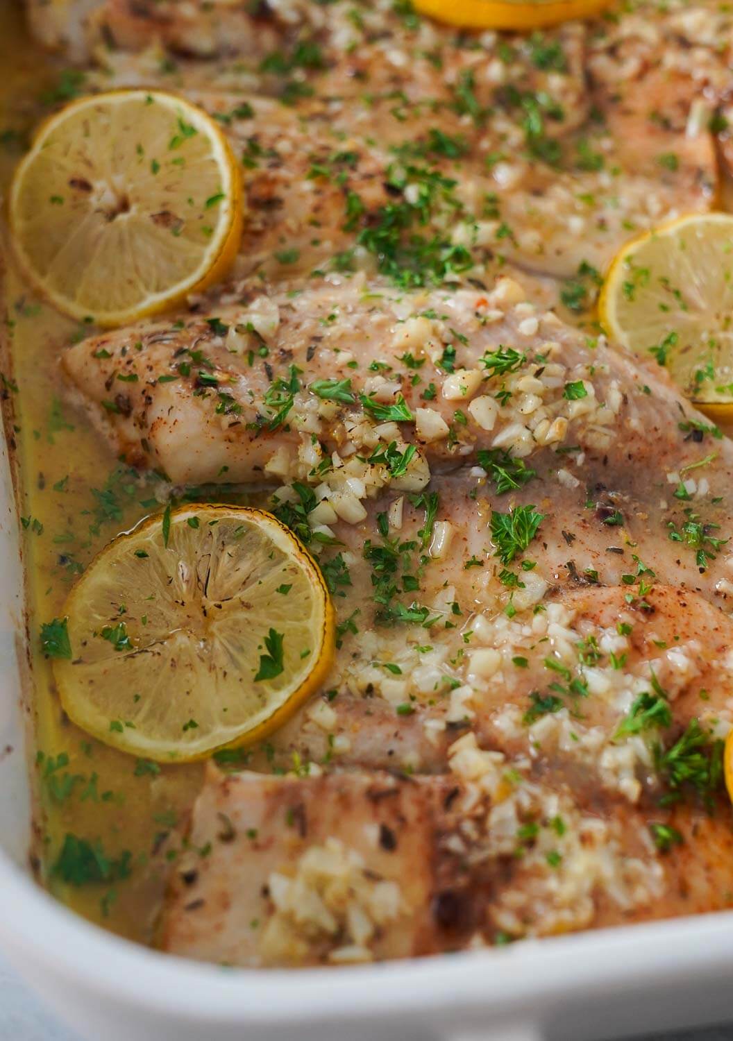 Buttery and garlicky fish bake